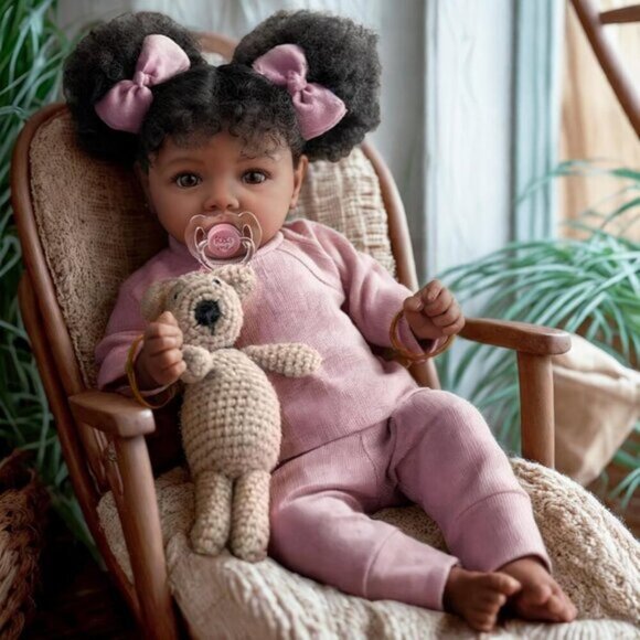 20" Lifelike Reborn Baby Doll – Black Newborn Girl, Soft Weighted Body - Picture 2 of 8